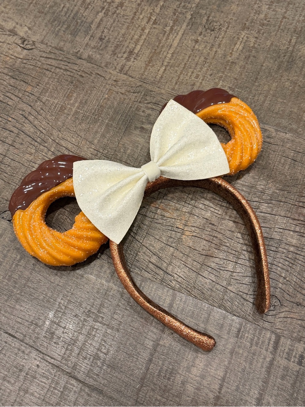 Disney Churro Ears Headband with Glitter Bow